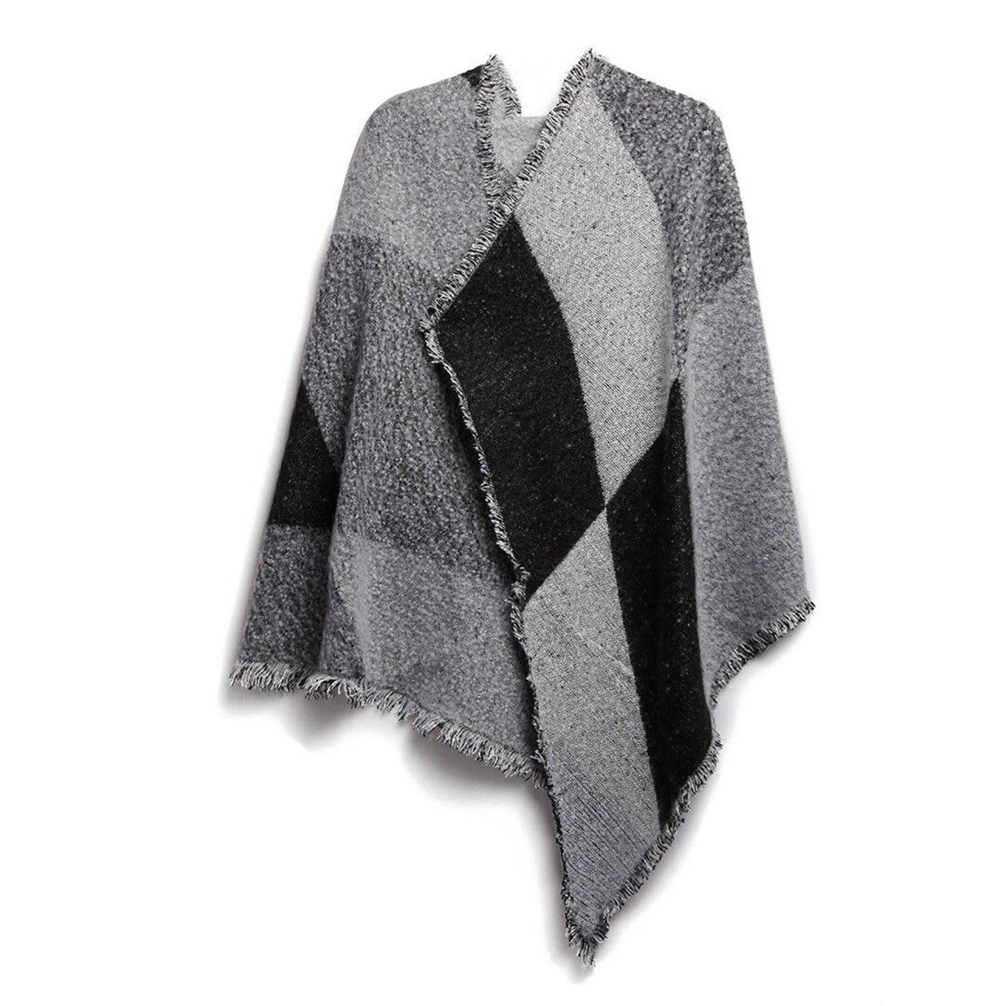 title:Women Winter Warm Scarf 74.8x25.6In Long Soft Knitted Shawl Extra Thick Plaid Blanket Wrap Cape;color:Gray