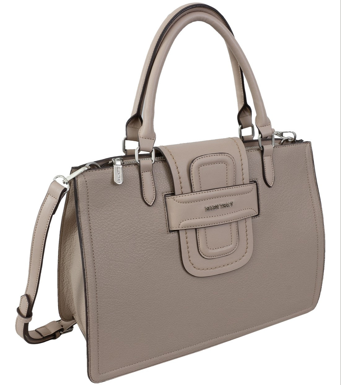 Ellen Tracy Double Handle Top Flap Satchel with Front Flap Detail