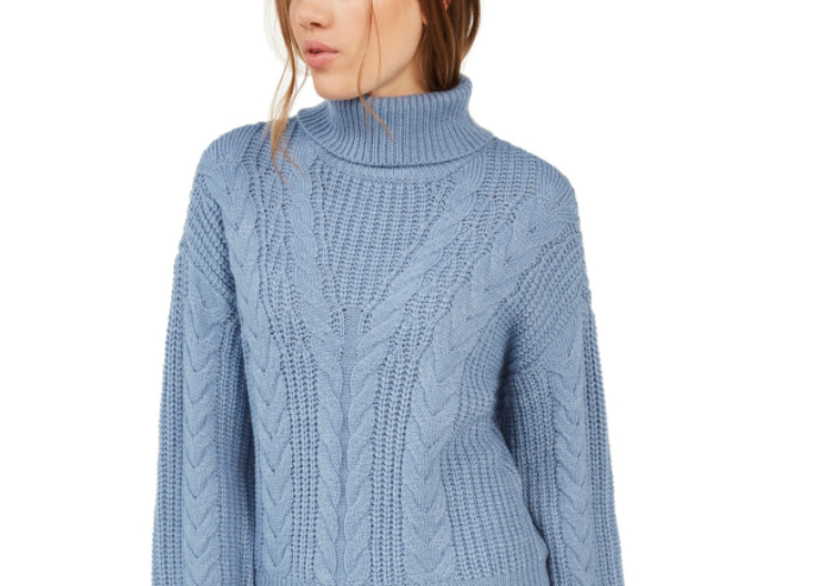 Crave Fame Juniors' Turtleneck Cable Knit Sweater Blue Size Medium