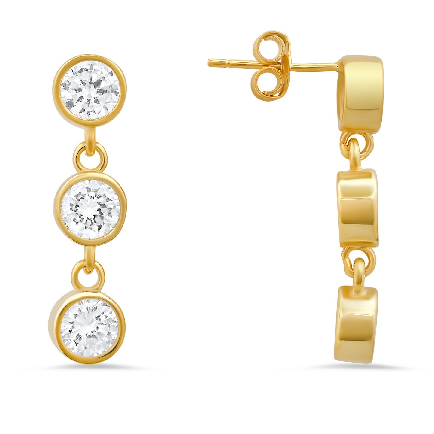 Sterling Silver Dangling Bezel-set CZ Earrings