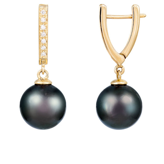 title:Splendid Pearls 14K Yellow Gold Pearl Earrings HE-155YG;color:Black