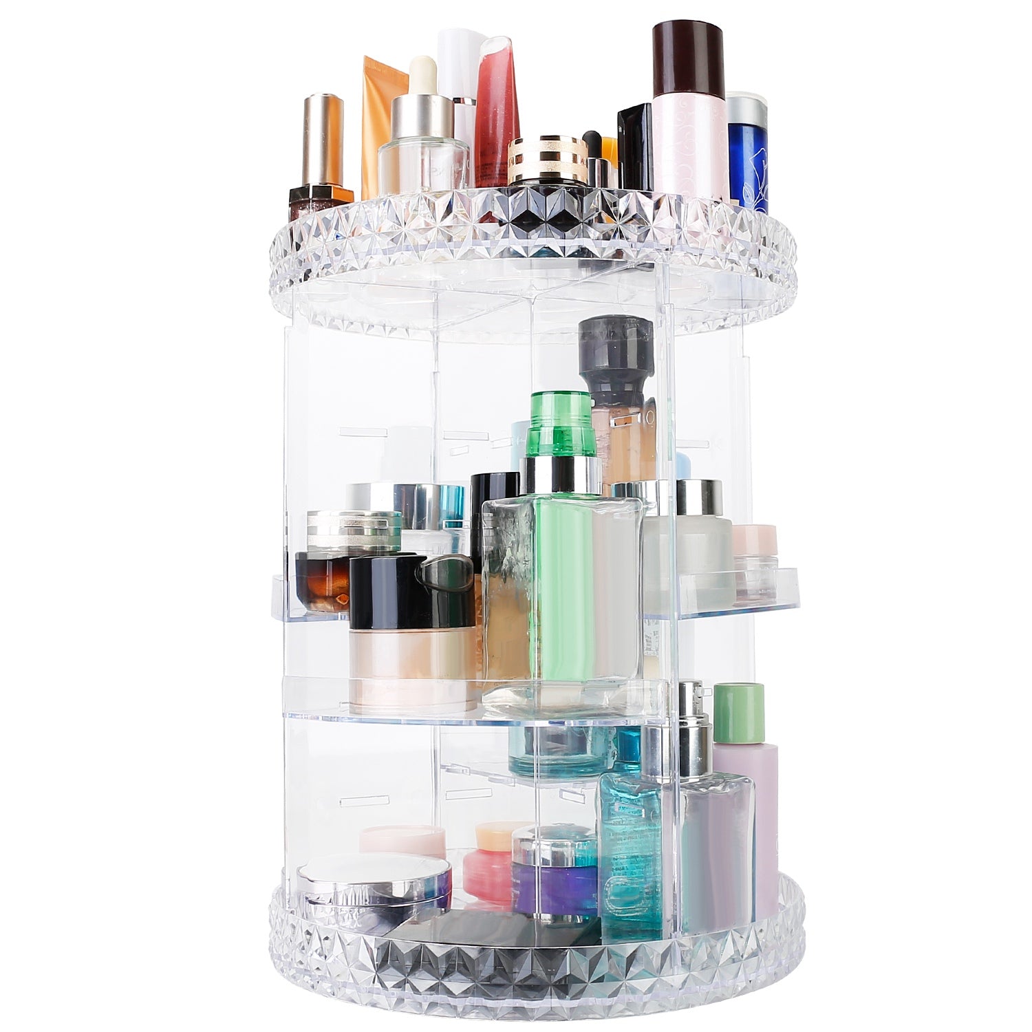 title:360° Rotating Makeup Organizer Clear Cosmetic Storage Rack Transparent Jewelry Display Box Case with 4 Trays One 17-Slot Top Shelf;color:not applicable