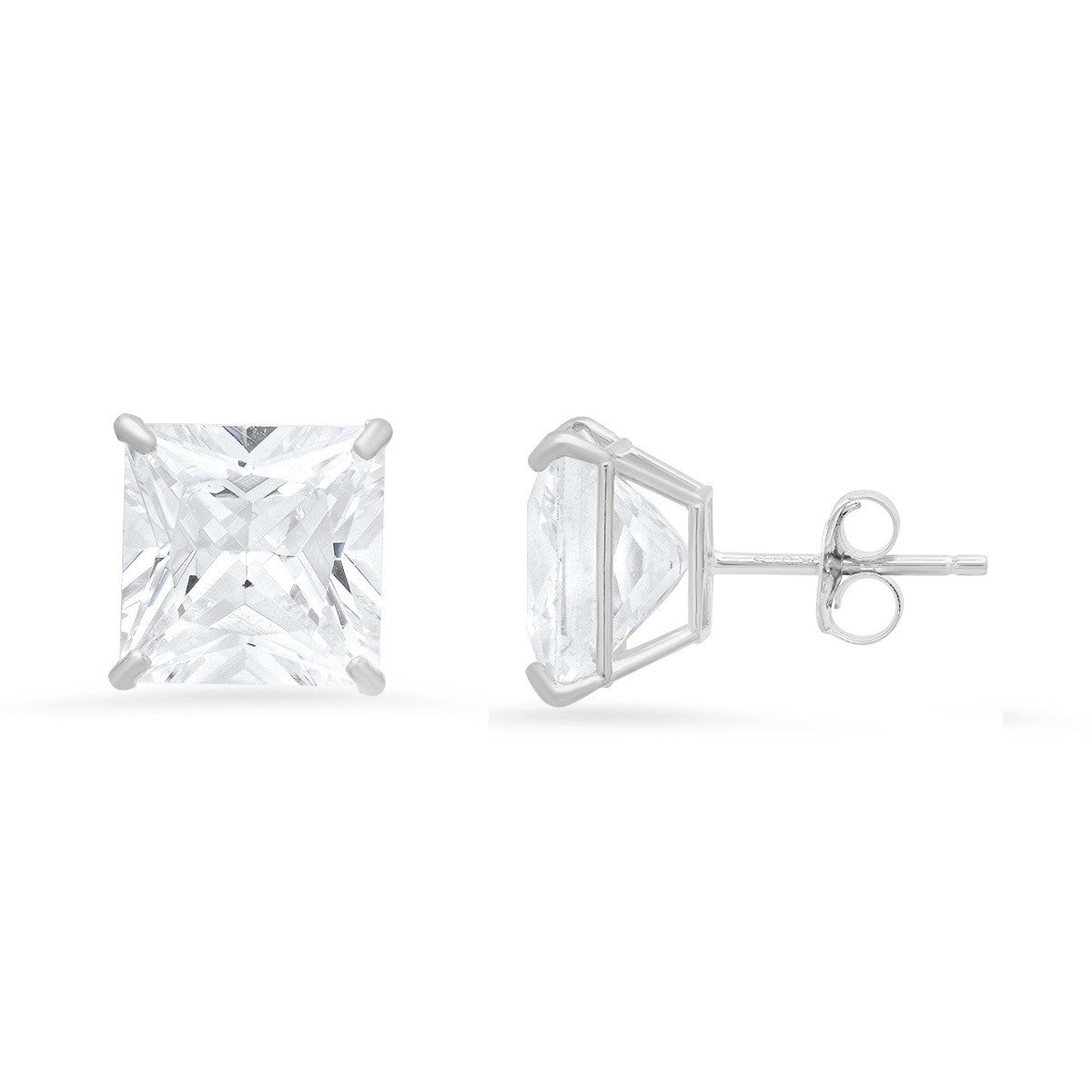 10k White Gold Princess-cut CZ Basket Stud Earrings - Ruumur