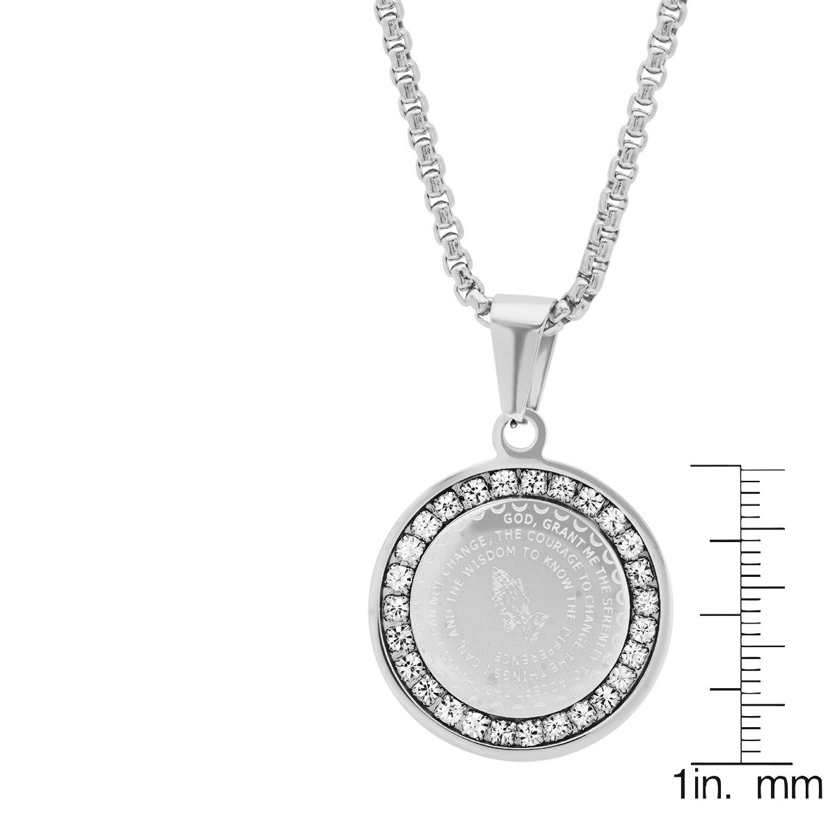 Serenity Prayer Round Pendant With Simulated Diamonds