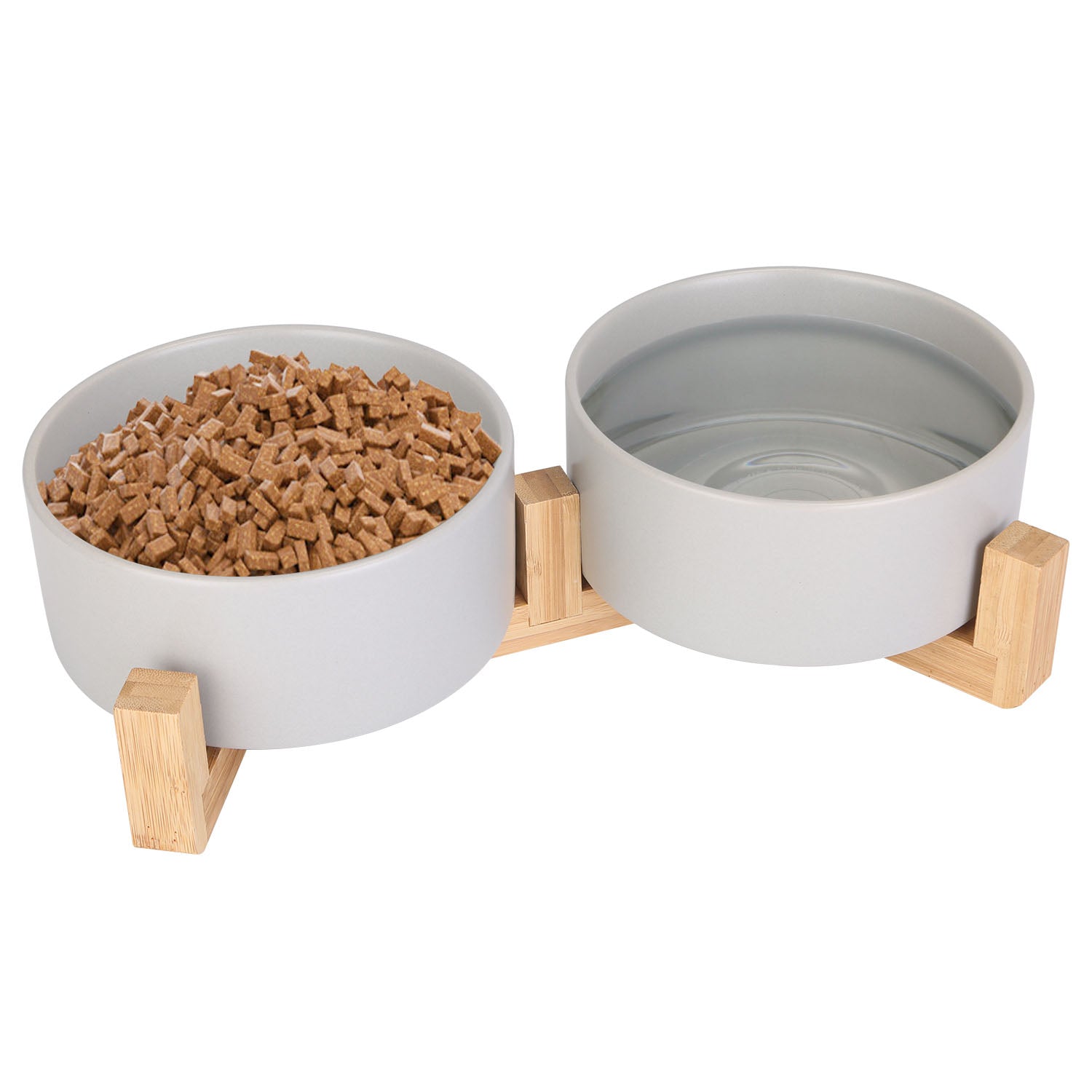 title:Fresh Fab Finds Double 28.7Oz Ceramic Pet Bowls Dog Cat Bowls with Wooden Stand Raised Pet Feeder for Small Dogs Cats;color:not applicable