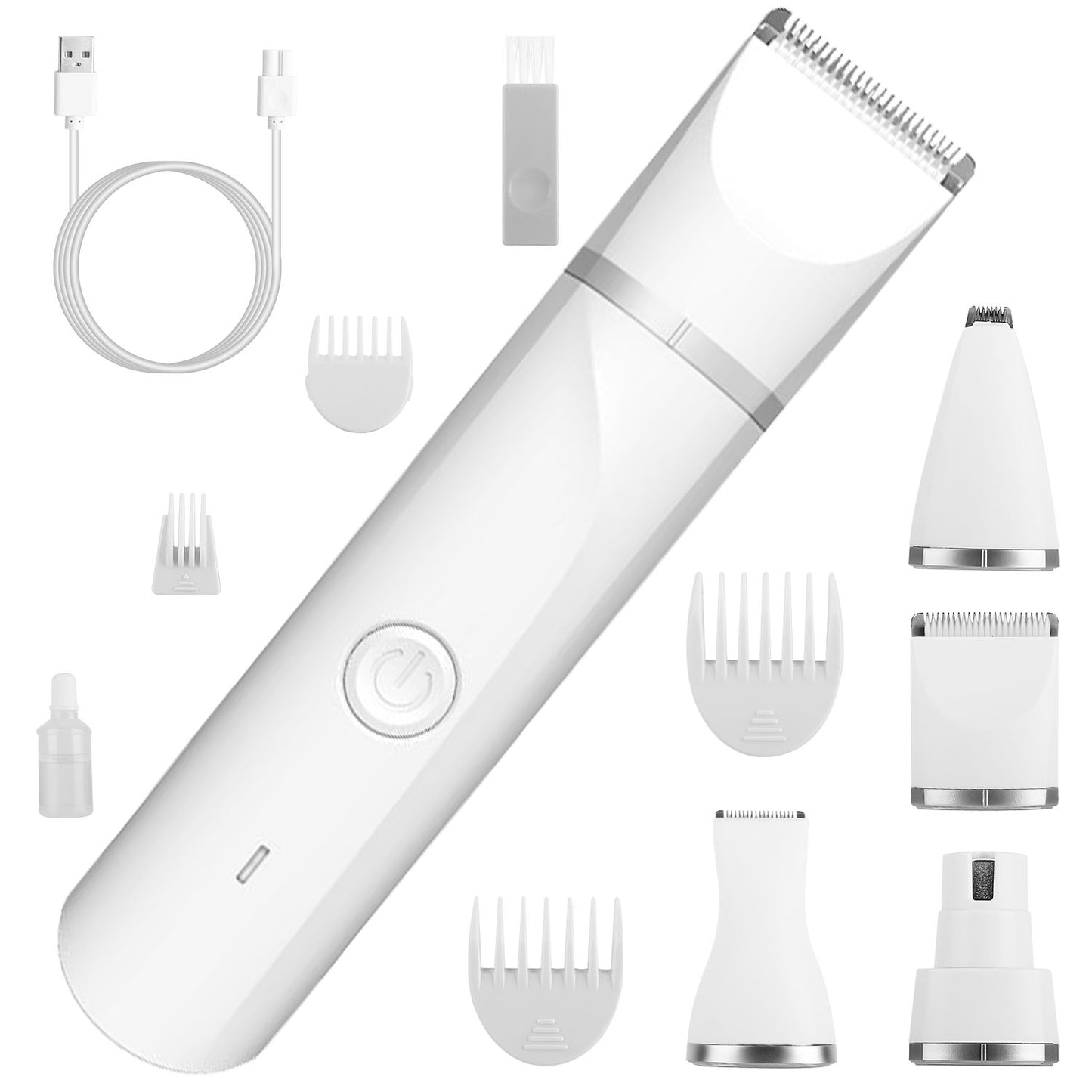 title:Fresh Fab Finds 4 In 1 Electric Pet Dog Cat Grooming Kit Cordless Rechargeable Pet Hair Trimmer Shaver Set Low Noise Nail Grinder with 4 Guide Combs;color:White