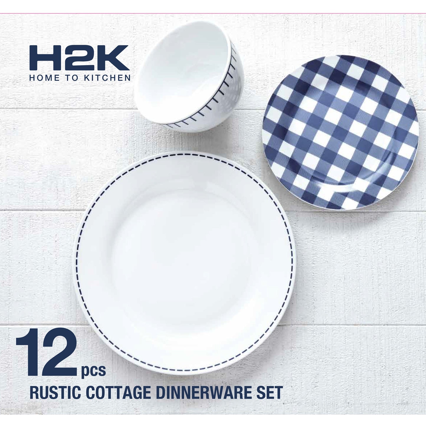 Safdie & Co. Dinnerset 12PC Rim Rustic Cottage Navy/White