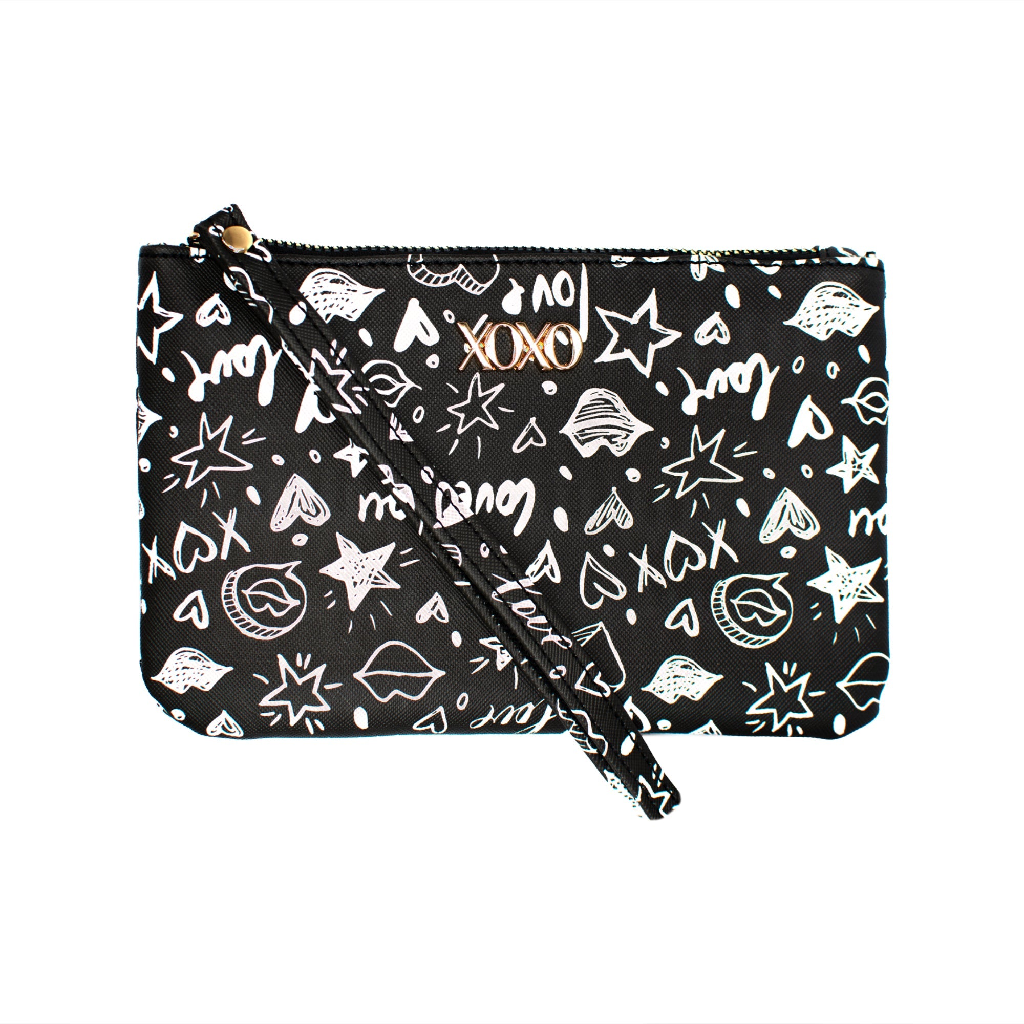 XOXO Women’s Large Black Saffiano Multifunction Solid / Patterned Wristlet - Ruumur