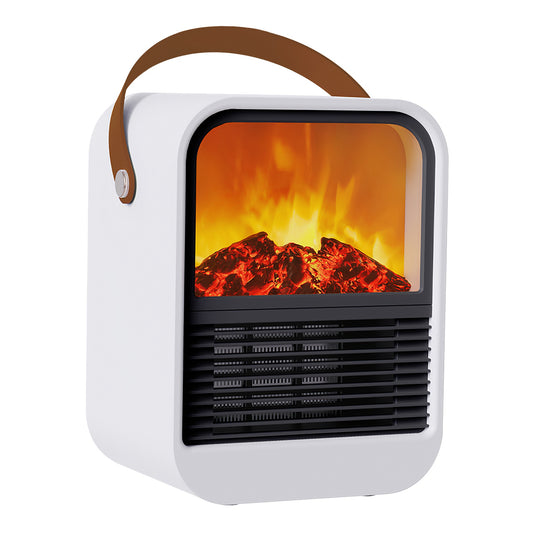 title:1500W Portable Electric Fireplace Heater 2 Gear Temperature PTC Ceramic Space Heater with Realistic Burning Flame Overheating Tip Over Protection 3S H;color:White