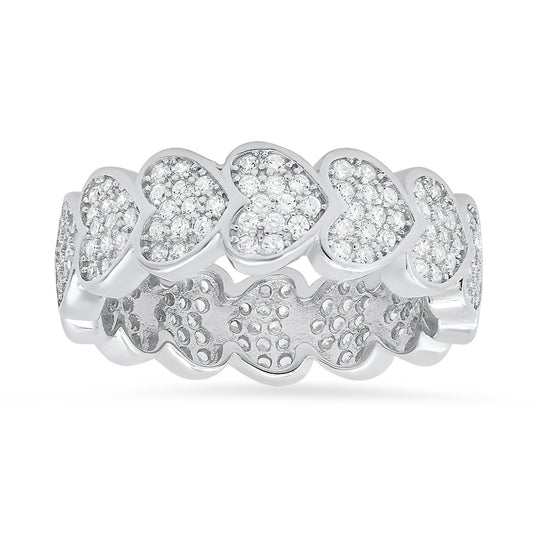 Sterling Silver CZ Heart Eternity Band Ring - Ruumur