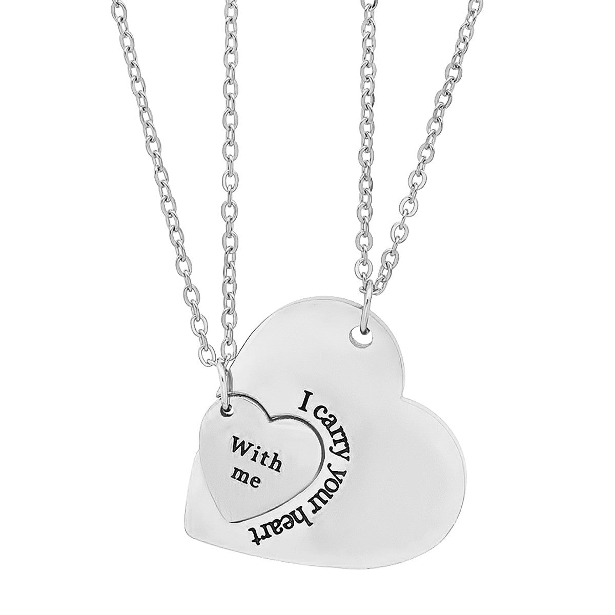 2Pc Stainless Steel Puzzle Heart Necklace