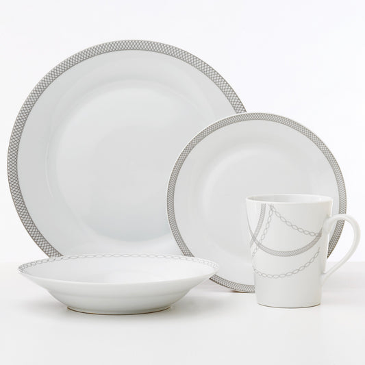 Safdie & Co. Dinnerware Set 16Piece Round Rim Infinity, Service for 4