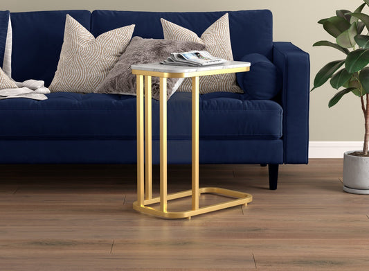 Safdie & Co. End Side Table 19" C-Shaped Rounded Marble Gold Metal