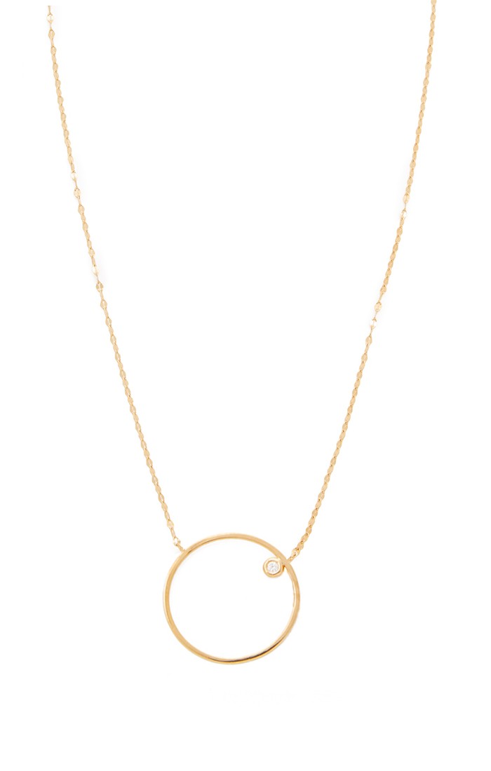 title:Gold Open Circle Necklace with Cubic Zirconia Accent;color:Gold