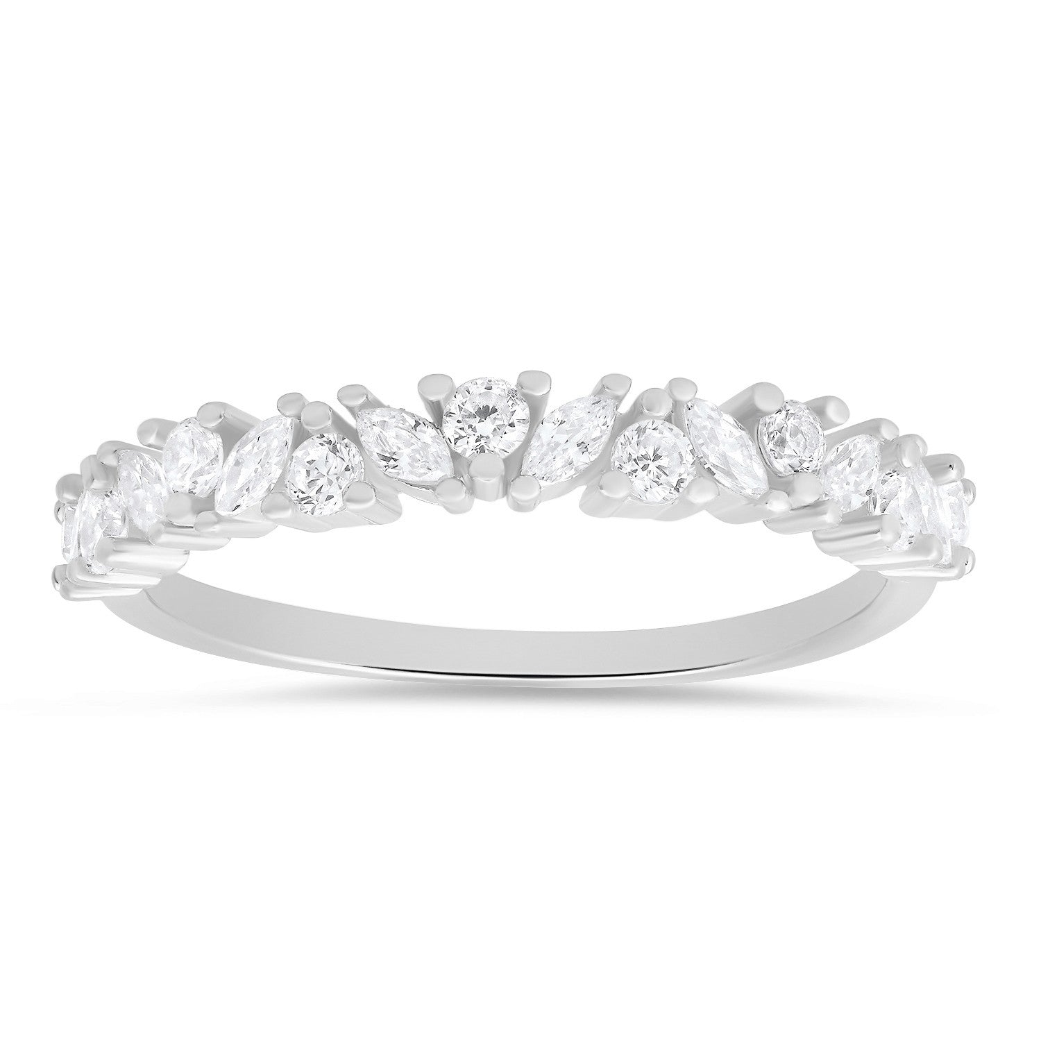 Sterling Silver Marquise-cut CZ Band Ring - Ruumur