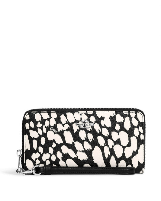 title:Coach Women's Black & Chalk Multi Long Zip Around Wallet With Spotted Animal Print;color:Black / Chalk Multi