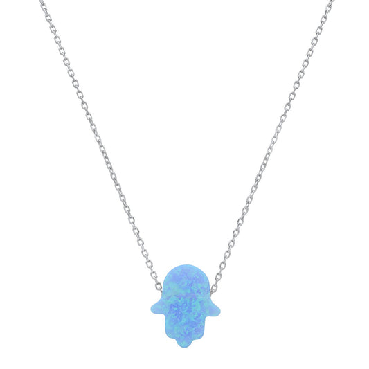 title:Sterling Silver Opal Hamsa Necklace;color:Blue Opal