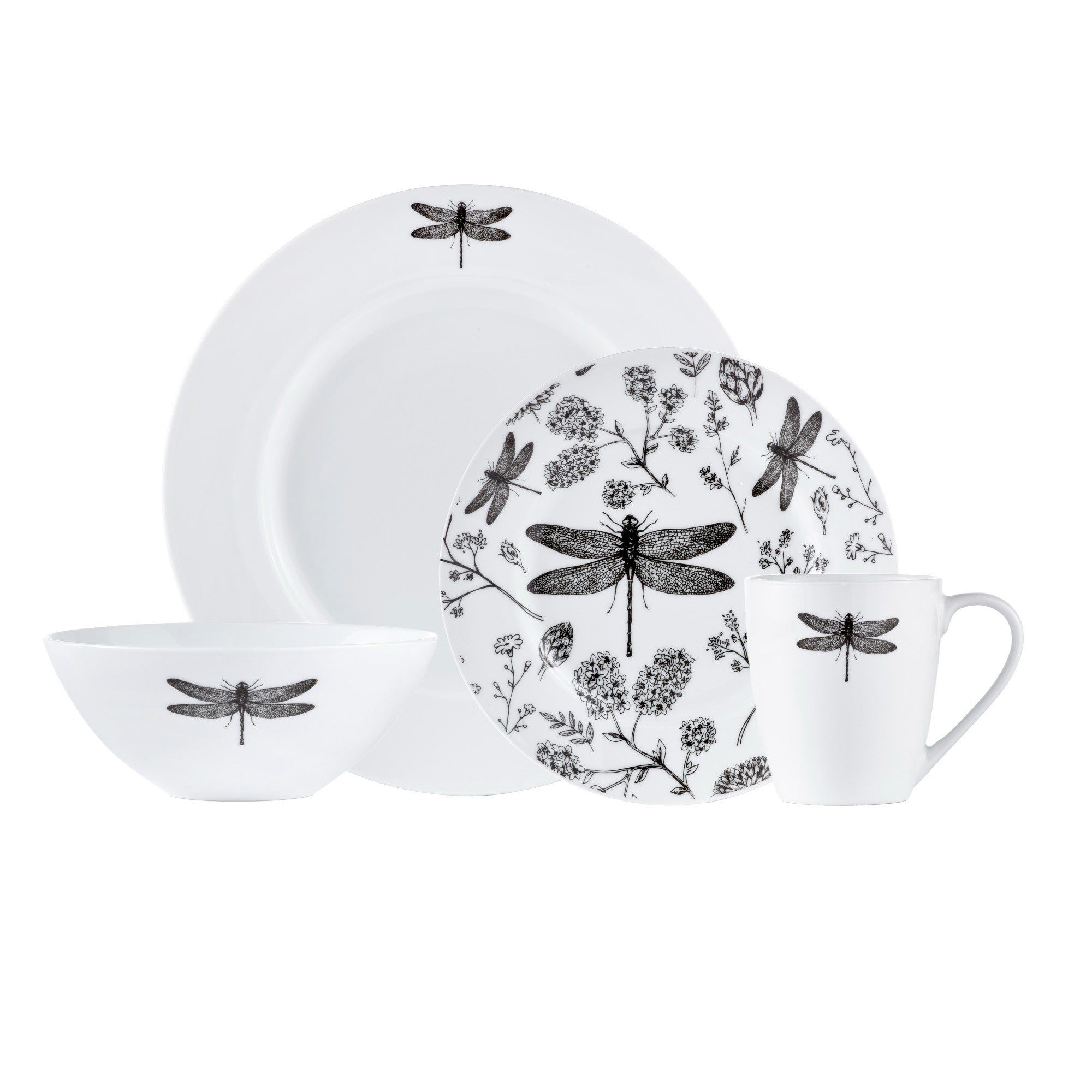 title:Safdie & Co. Dinnerset 16PC Dragonfly;color:White