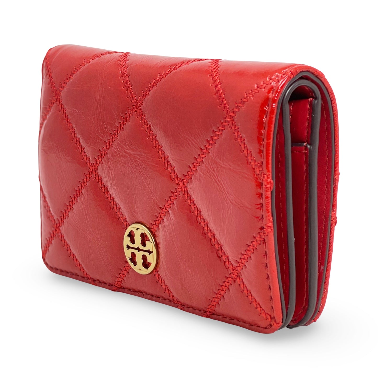 Tory Burch Willa Shine Quilted Patent Leather Snap Medium Wallet