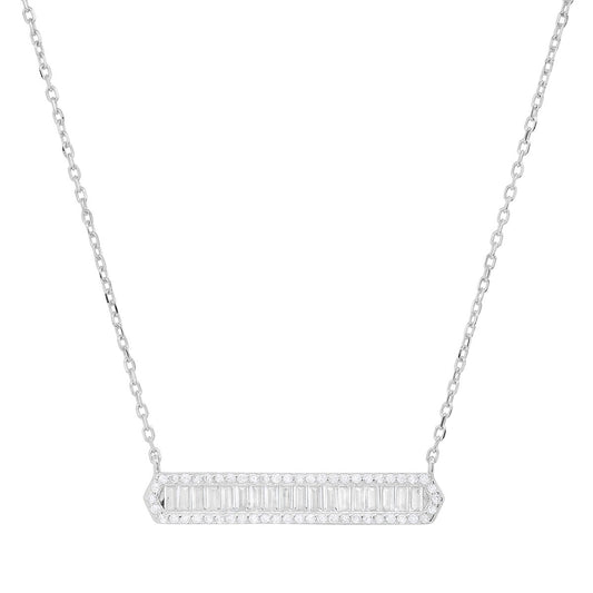 Sterling Silver Baguette-cut CZ Bar Necklace - Ruumur