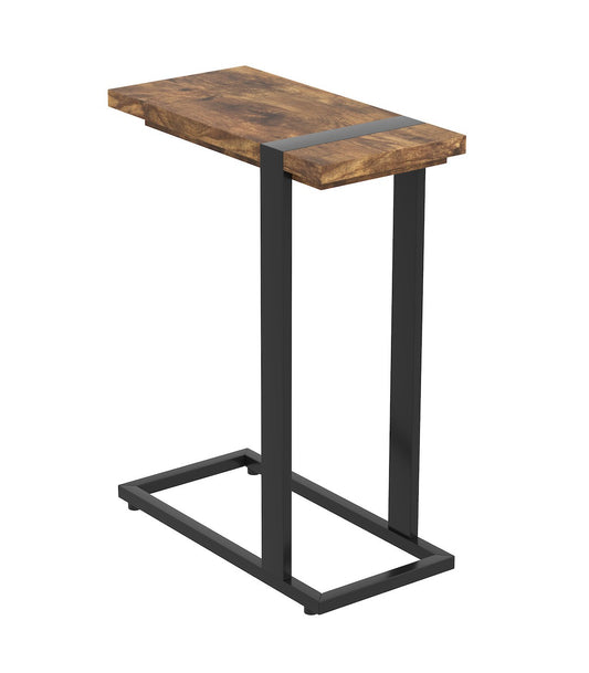 title:Safdie & Co. Accent Table 19L C-Shaped Brown Reclaimed Wood Black Metal;color:Brown