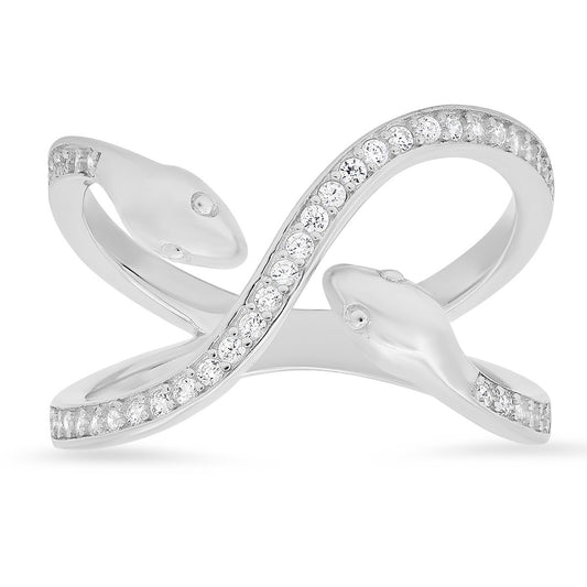 Sterling Silver CZ Snake Ring - Ruumur