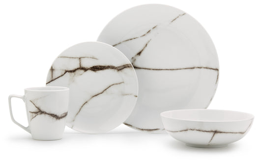 Safdie & Co. Dinnerware Set 16Piece Marble Porcelain, Service for 4