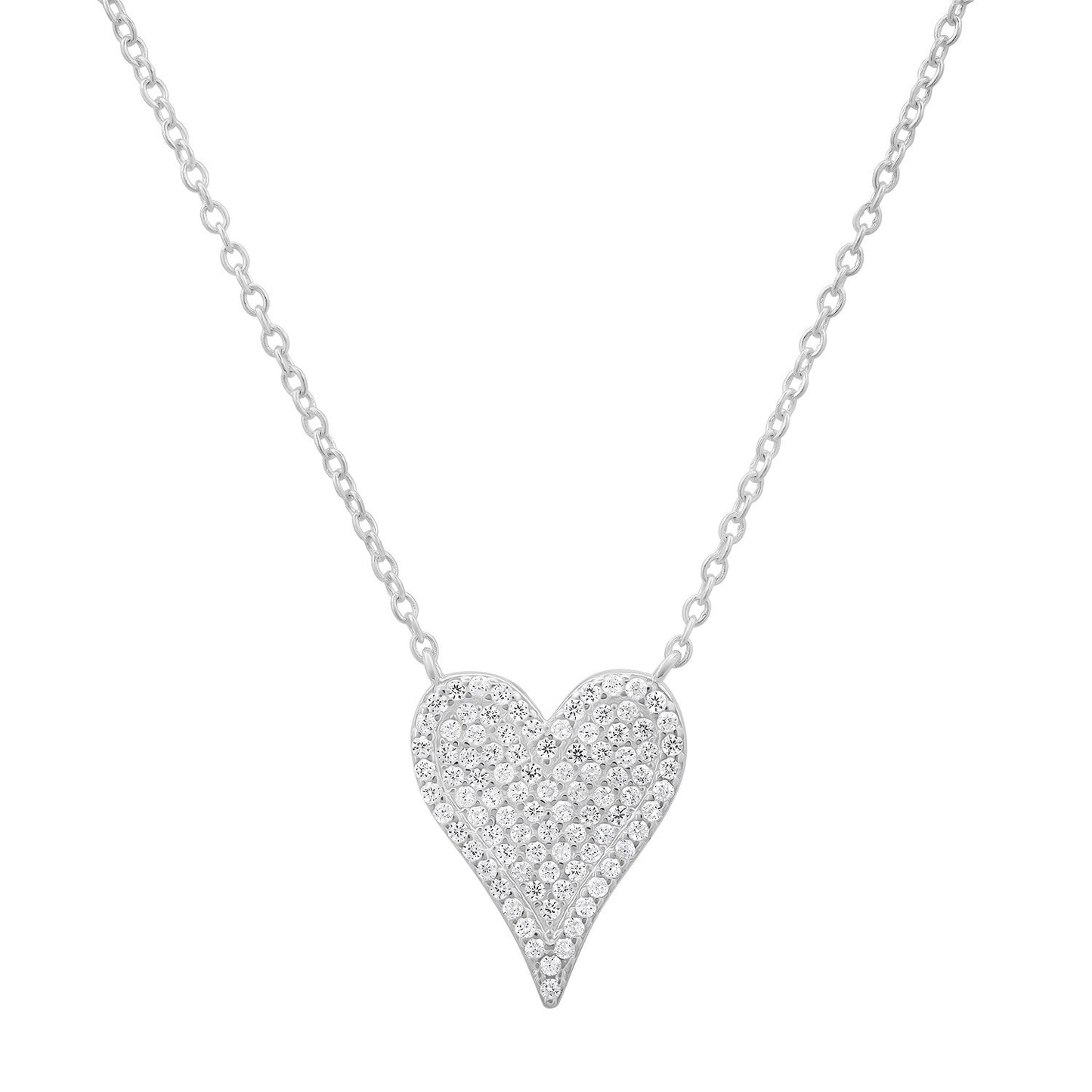 Sterling Silver Elongated Heart CZ Necklace