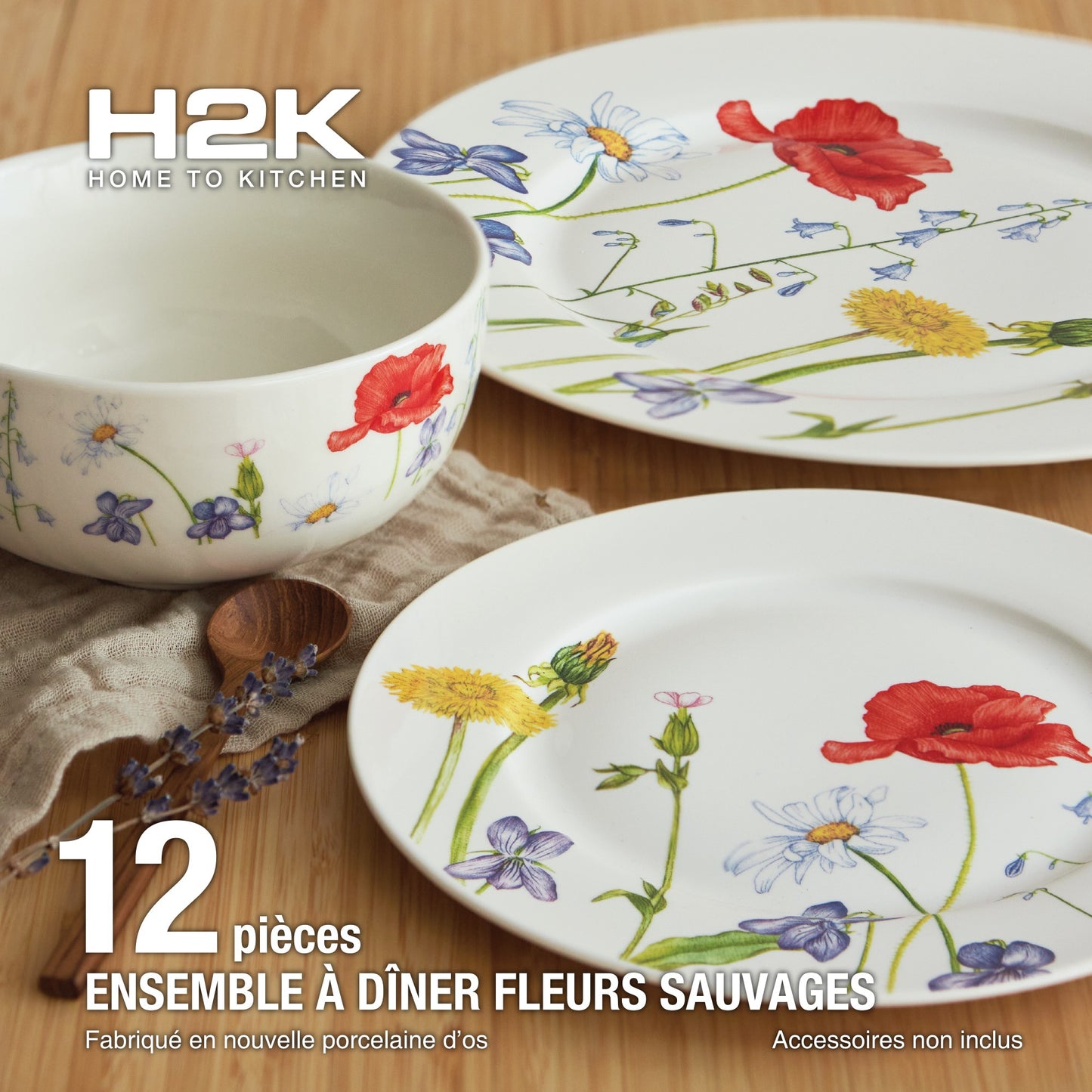 Safdie & Co. Dinnerset 12PC New Bone Wildflowers