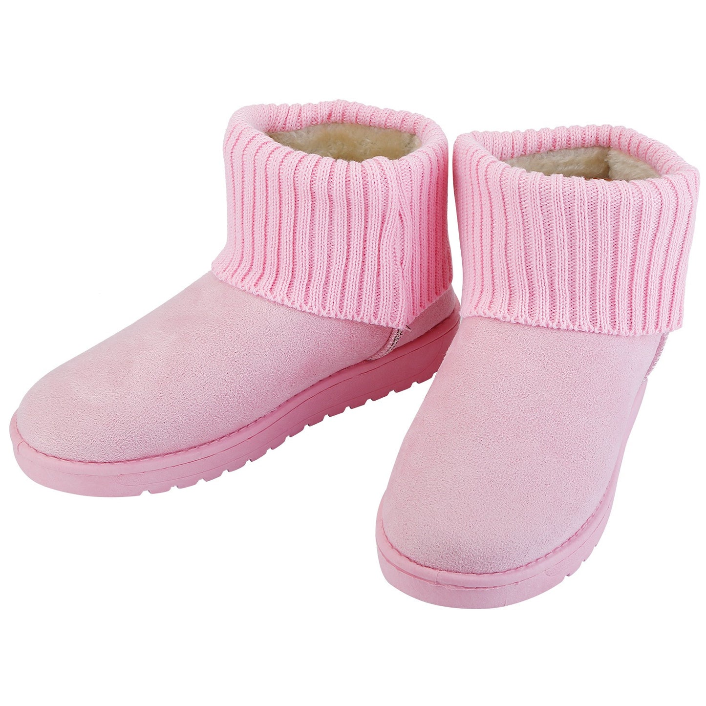 title:Women Lady Snow Boots Suede Mid-Calf Boot Shoe Short Plush Warm Lining Shoes w/ Anti-slip Rubber Base Knitting Design;color:Pink