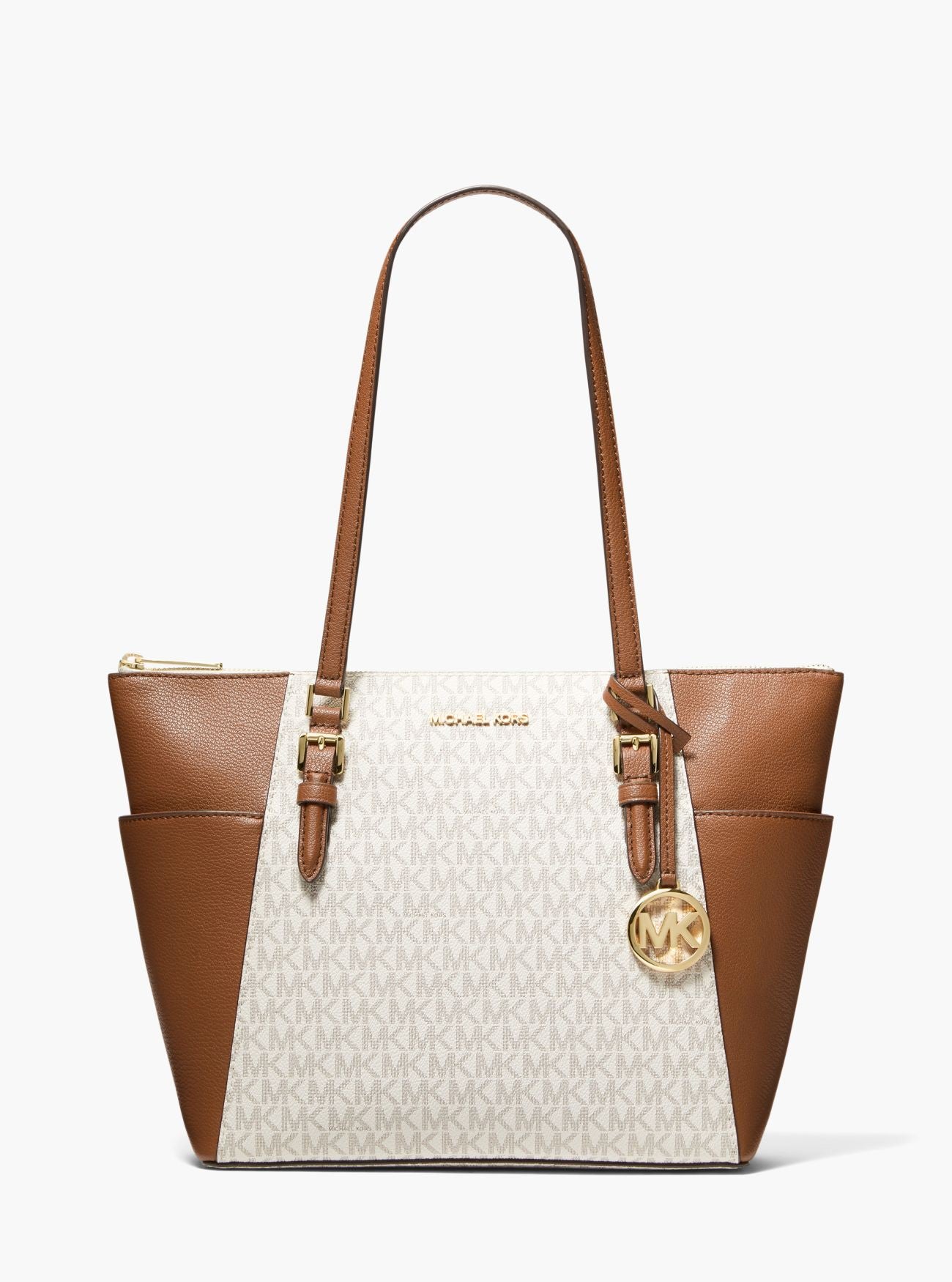 Michael Kors Charlotte Large Logo and Leather Top-Zip Tote Bag