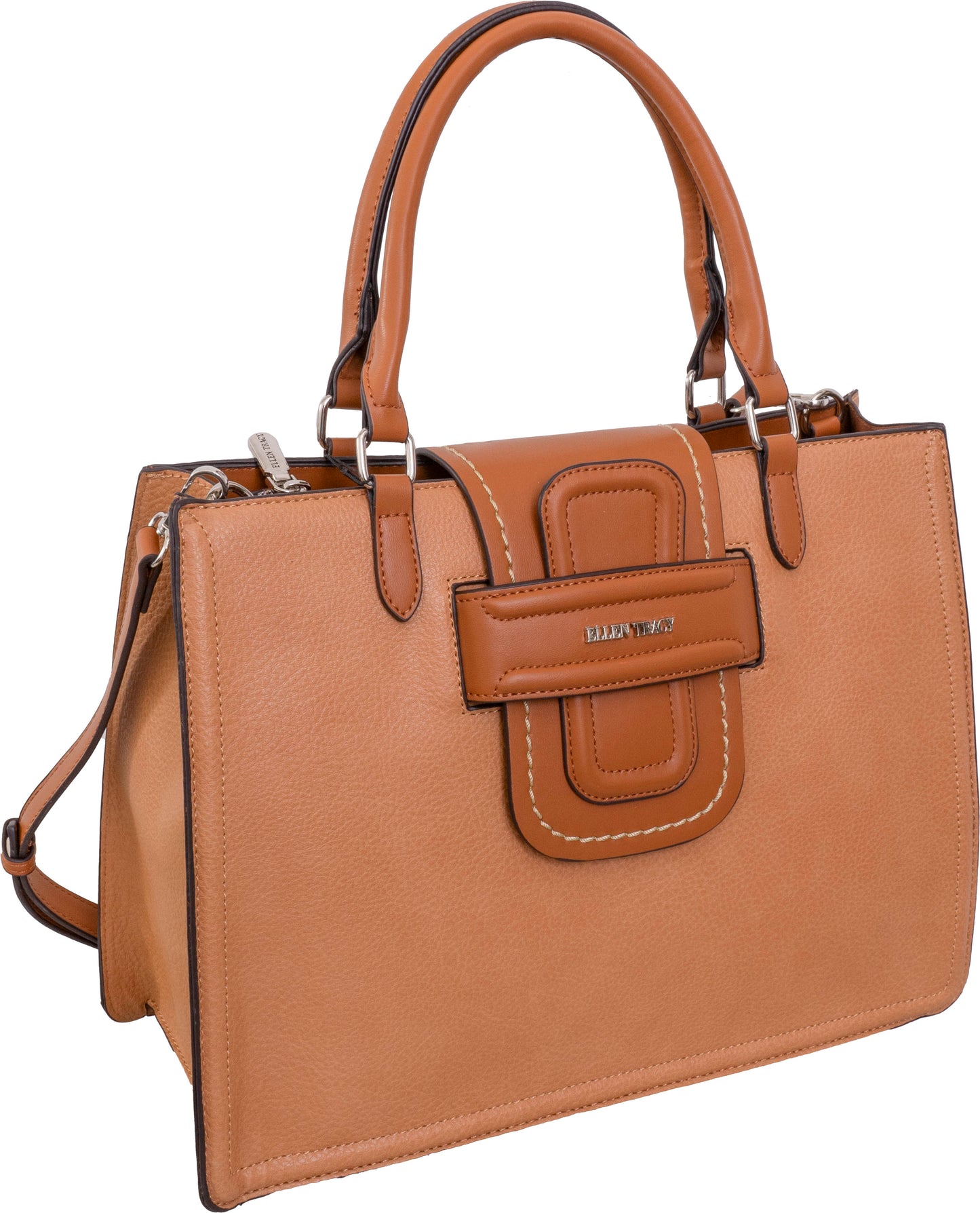 Ellen Tracy Double Handle Top Flap Satchel with Front Flap Detail