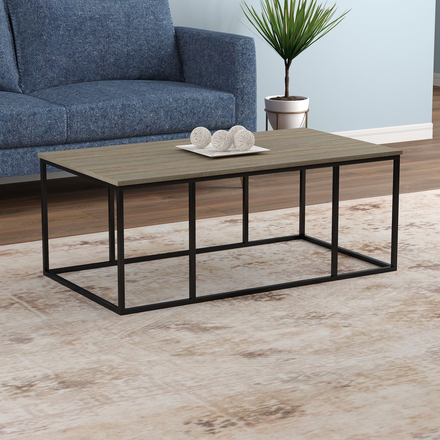 Safdie & Co. Coffee Table 43.30" Dark Taupe Black Metal, Central Table for Living Room