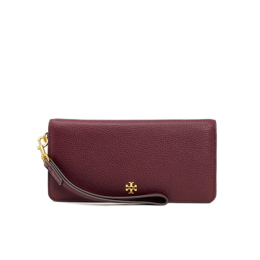 title:Tory Burch Claret / Pink Moon Blake Colorblock Slim Wristlet Envelope;color:Claret / Pink Moon