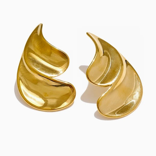 title:18K Gold Plate Vintage Flowing Gold Leaf Earrings;color:Gold