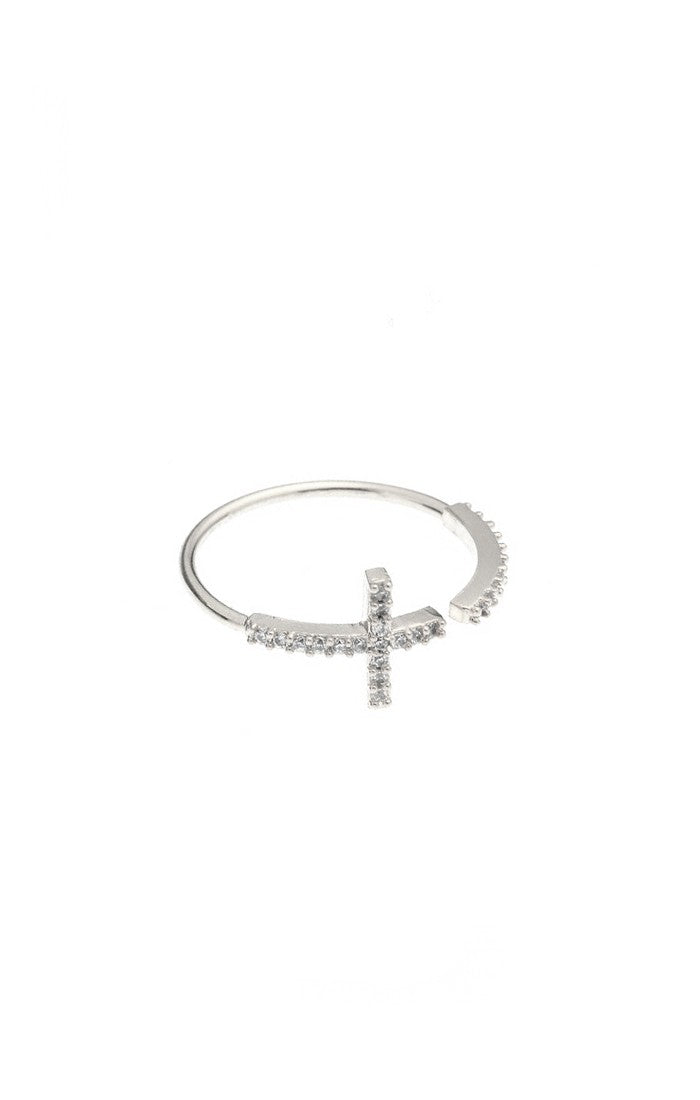 title:CZ Cross Open Ring;color:Silver