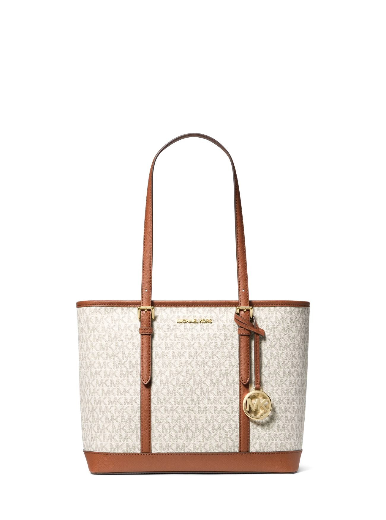 title:Michael Kors Jet Set Travel Small Logo Top-Zip Tote Bag;color:Vanilla