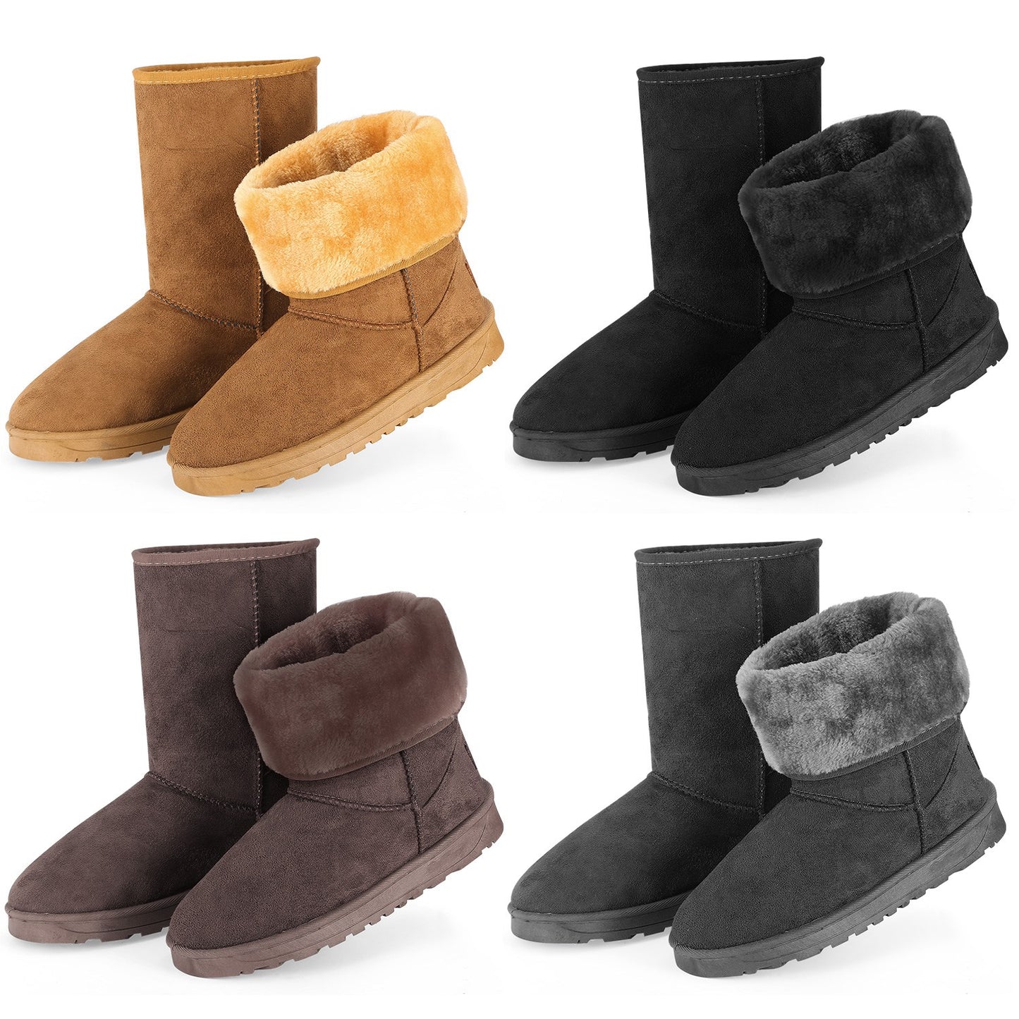 title:Women Ladies Snow Boots Waterproof Faux Suede Mid-Calf Boots Fur Warm Lining Shoes;color:Chocolate