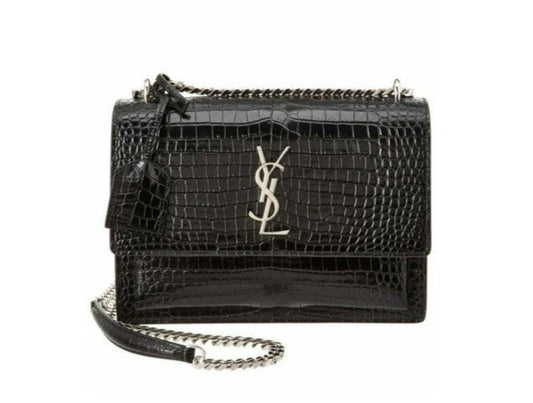 Saint Laurent Sunset Medium Bag In Crocodile-Embossed Leather - Silver