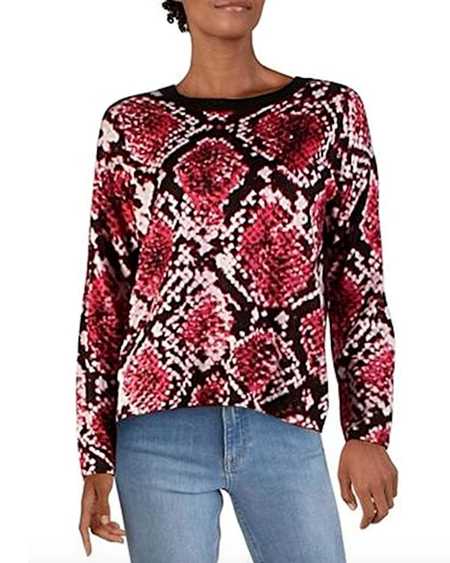 DKNY Women's Colorblock Python Print Sweater Black Size Small