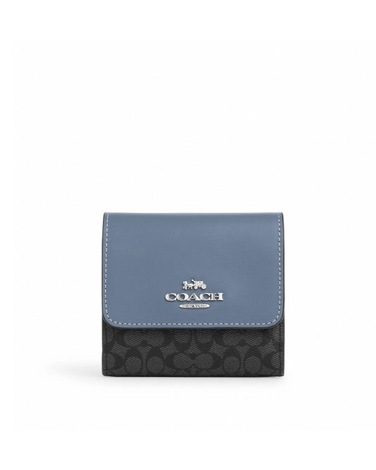 title:Coach Women's Small Trifold Wallet In Colorblock Micro Signature Canvas;color:Graphite / Light Mist