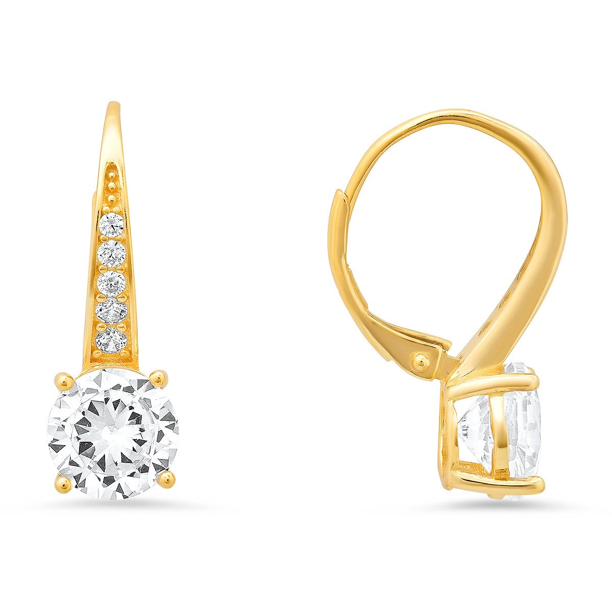 title:Sterling Silver Graduating CZ Leverback Earrings;color:Gold