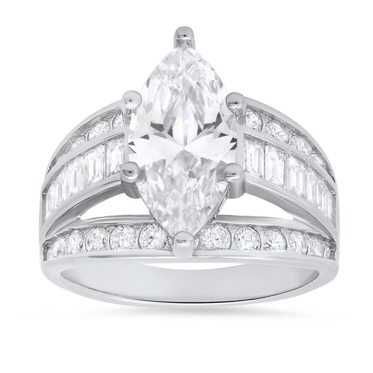 Sterling Silver Marquise-cut CZ Statement Ring