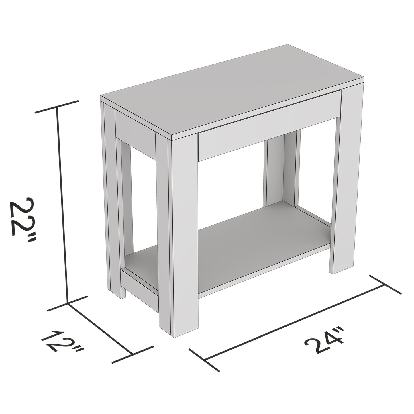 Safdie & Co. End Side Table 24" White 1 Drawer 1 Shelf