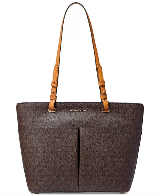 title:Michael Kors Women's Brown & Acorn Signature Bedford Top Zip Pocket Tote;color:Brown / Acorn