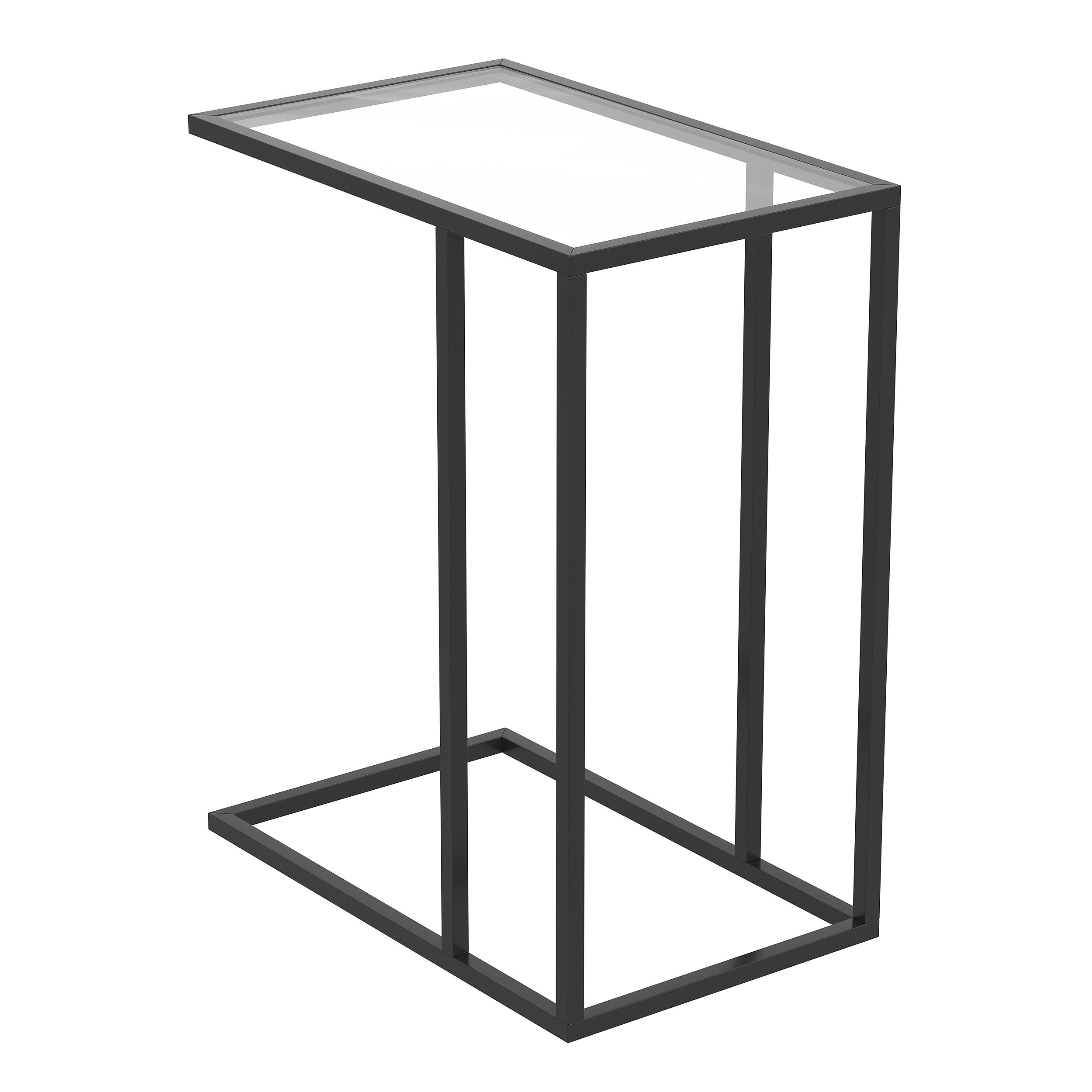 title:Safdie & Co. Accent Table 19L C-Shaped Glass Black Metal;color:Transparent