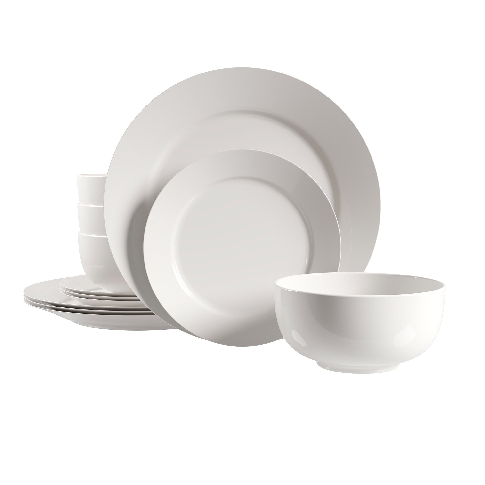 title:Safdie & Co. Dinnerset 12PC Plain White Round Rim Aspen;color:White