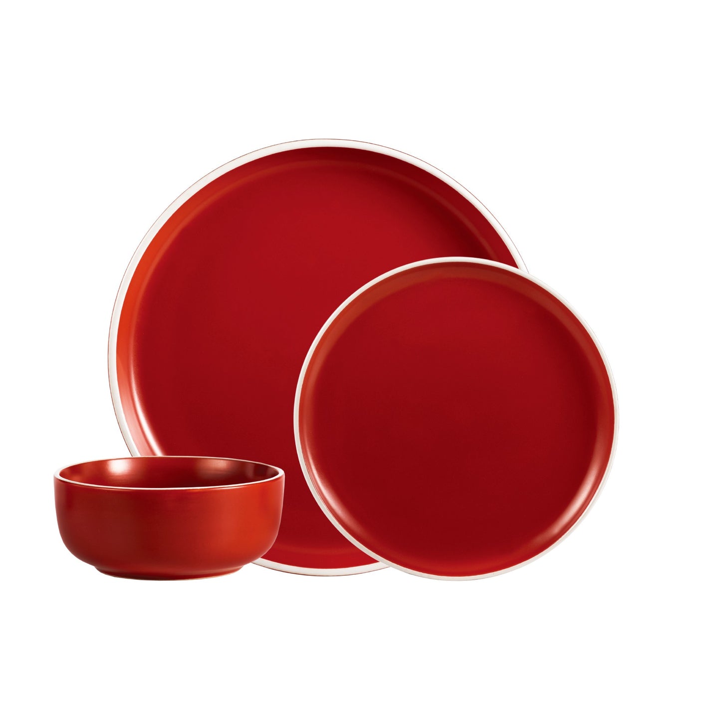 Safdie & Co. Dinnerware Set 12Piece 2 Tone Cylinder Matte Red, Service for 4