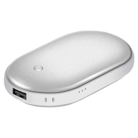 title:Portable Hand Warmer 5000mAh Power Bank Rechargeable Pocket Warmer Double-Sided Heating Handwarmer;color:Silver