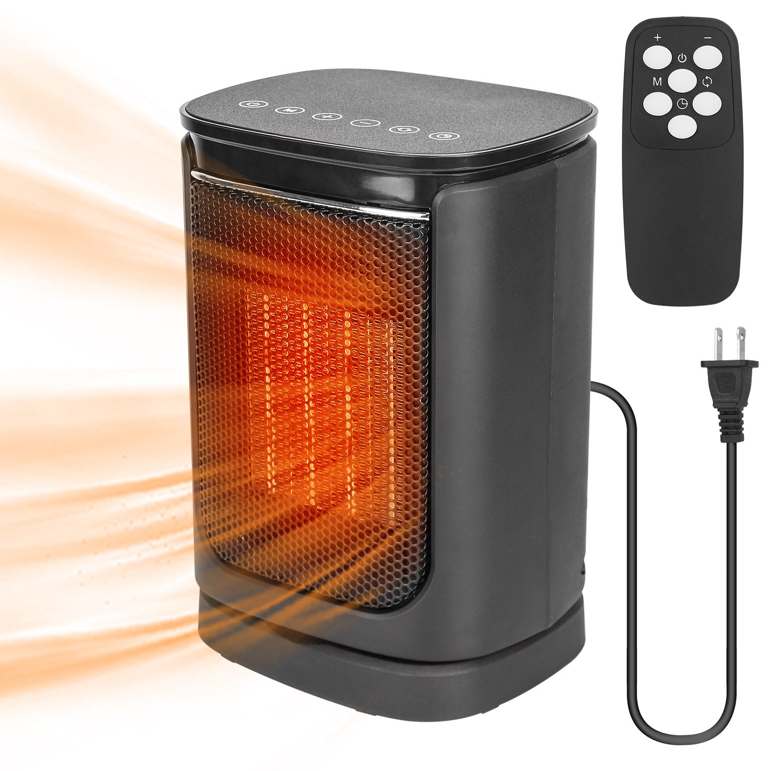 title:1500W Electric Space Heater Ceramic Heater Fan 90ºOscillating Heating Fan with 3 Modes Remote Control Digital Display Tip-over Overheating Protection;color:Black